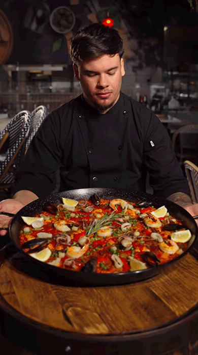 Our Giant Paella de Mariscos is a Must Have Here at Turulls!